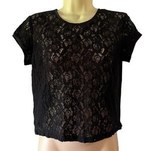 H&M Divided Size 4 Black Lace and Chiffon Blouse Cropped